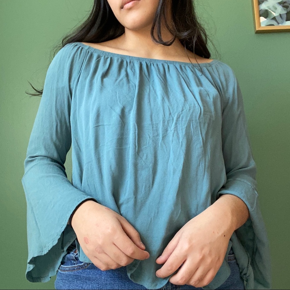 Marine Blue Bell Sleeve Blouse